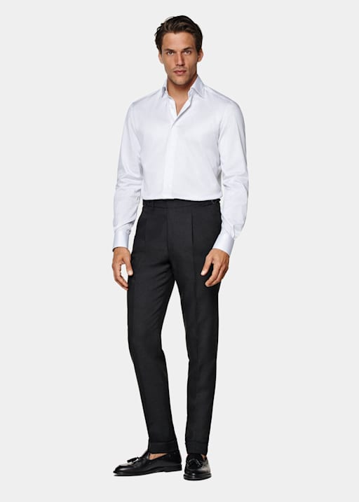 White Striped Widespread Collar Shirt