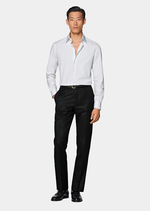 White Striped Point Collar Shirt