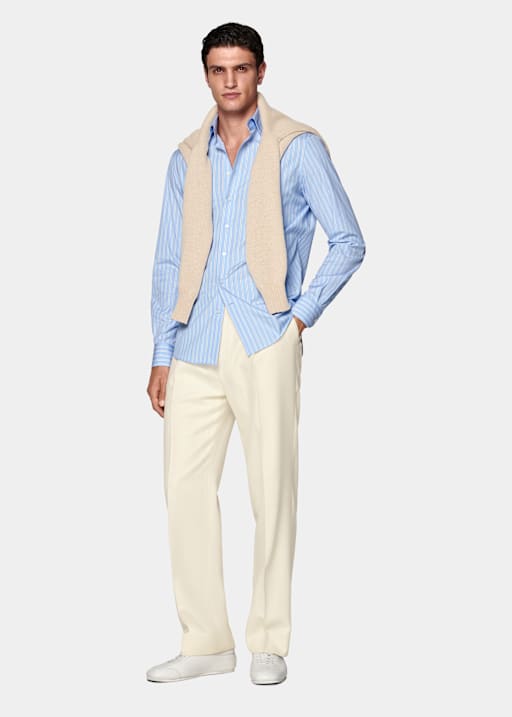 Blue Striped Point Collar Shirt