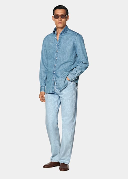 Mid Blue Denim-Hemd