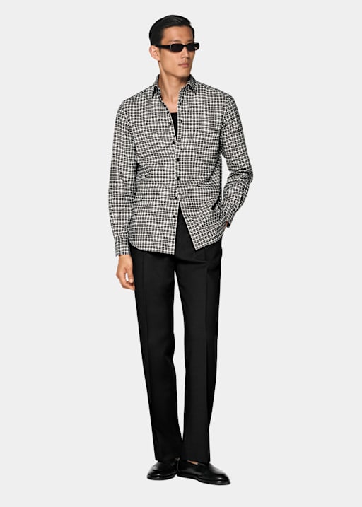 Black Checked Cotton Flannel Shirt