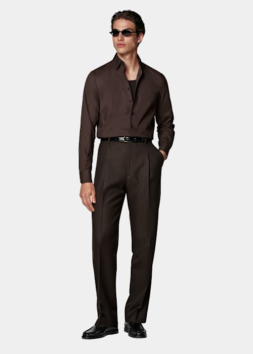 Chemise marron fonc&eacute; en coton