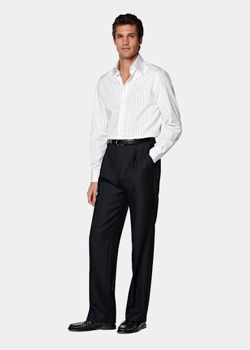 White Striped Point Collar Shirt