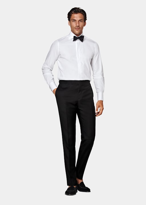 White Twill Slim Fit Tuxedo Shirt