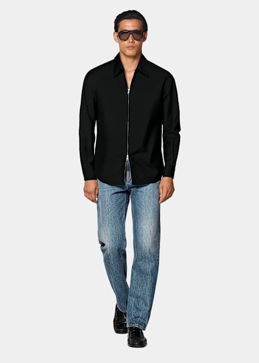 Black Wool Mohair Zip Overshirt