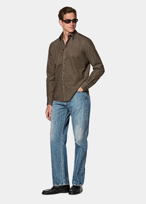 Chemise en velours c&ocirc;tel&eacute; vert fonc&eacute;