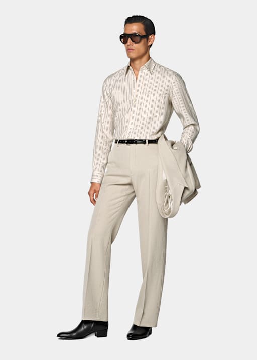 Camisa de lyocell amarillo claro a rayas