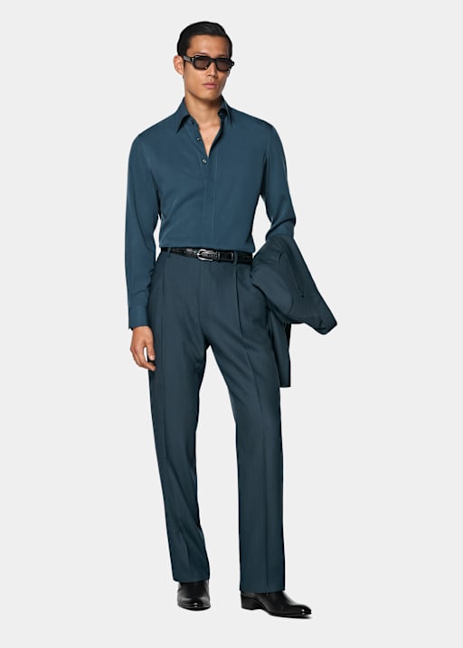 Blauw Overhemd Lyocell Zijde