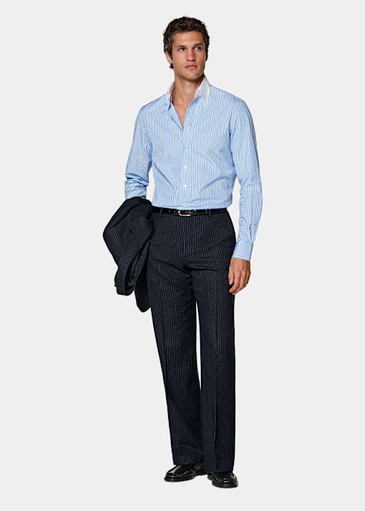 Light Blue Striped Point Collar Shirt