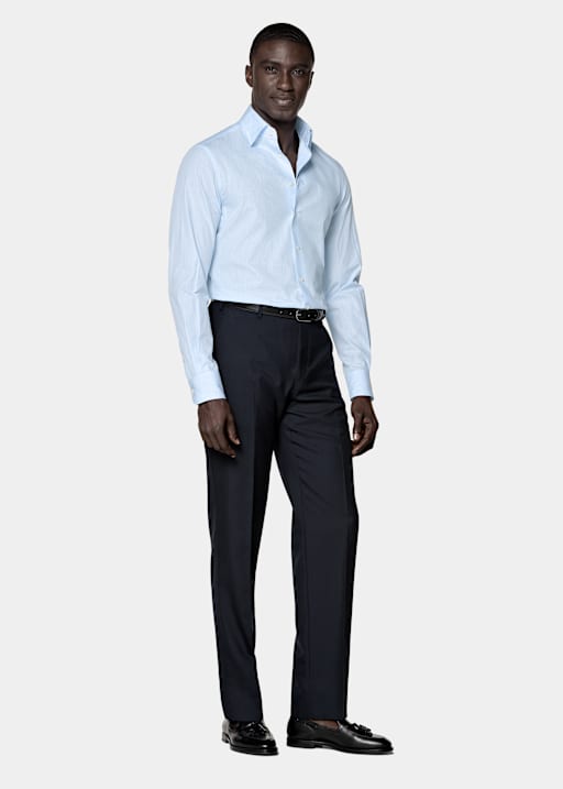 Chemise &agrave; carreaux bleu moyen &agrave; col classique