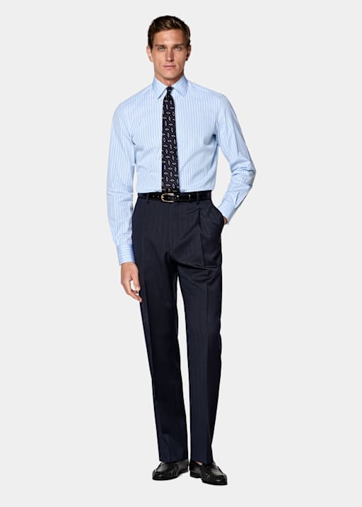 Light Blue Striped Classic Collar Shirt
