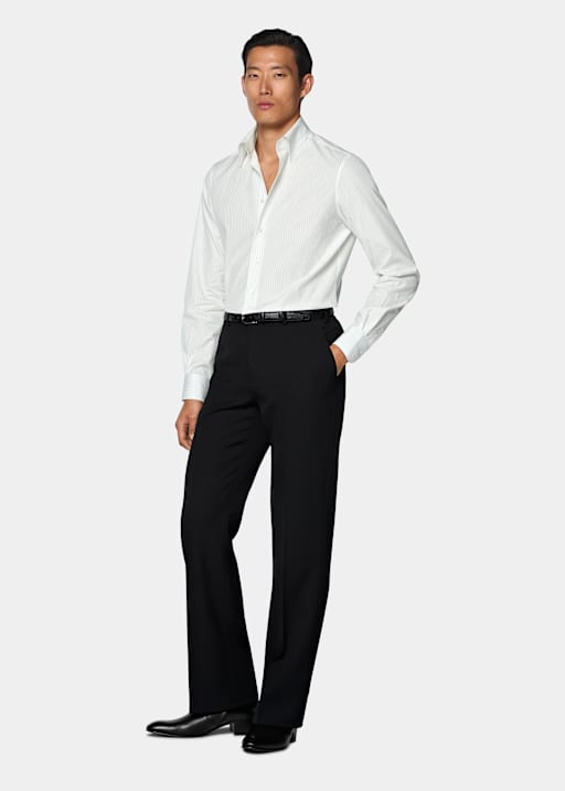 Black Striped Point Collar Shirt