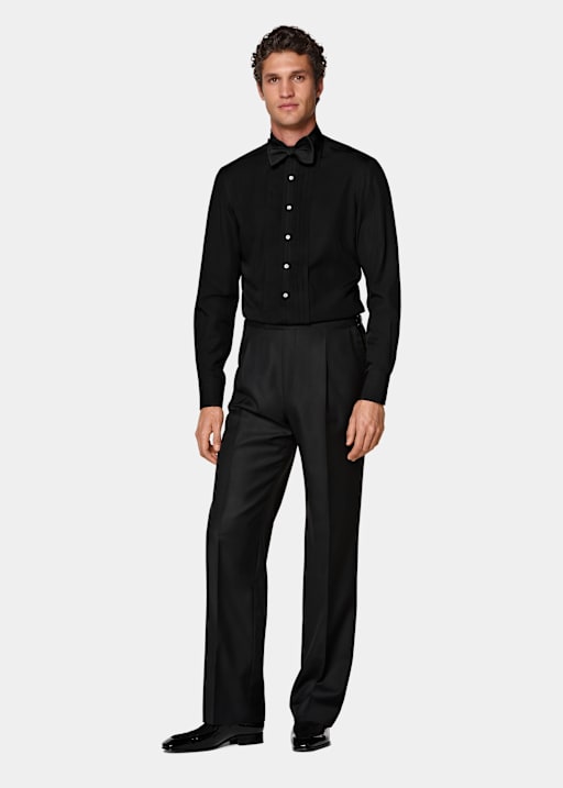 Black Pliss&eacute; Tuxedo Shirt