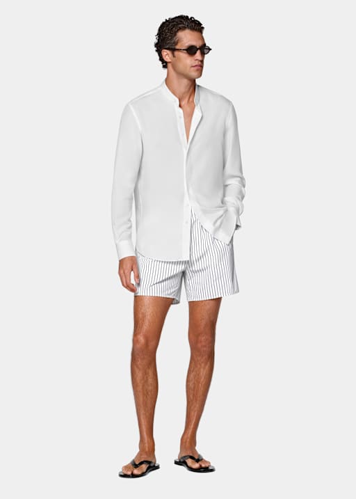 Black Striped Straight Leg Shorts