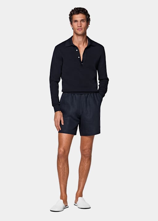 Navy Straight Leg Shorts