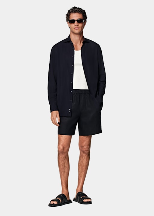 Navy Straight Leg Shorts