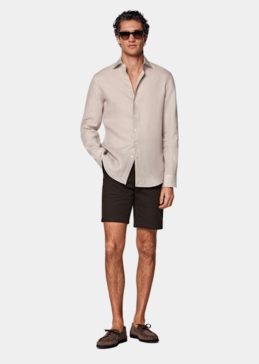 Dark Brown Slim Leg Chino Shorts