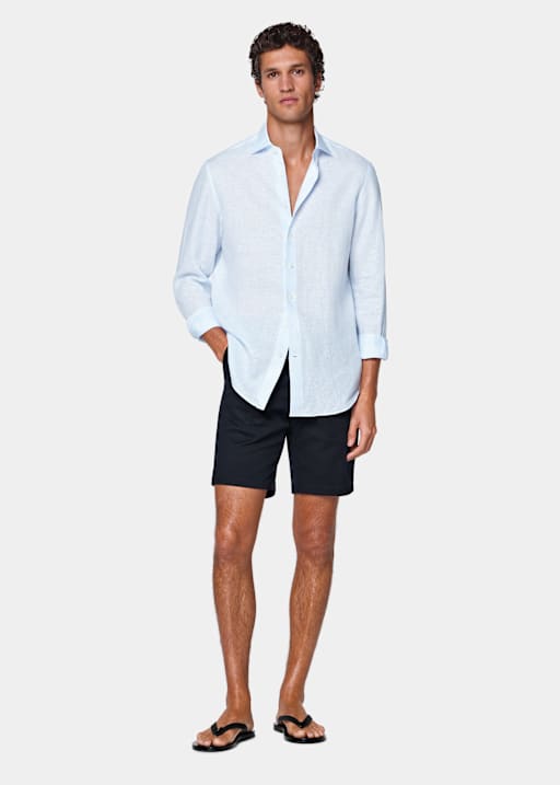 Navy Slim Leg Chino Shorts