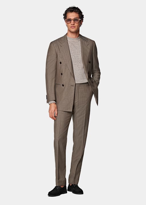 Taupe Herringbone Perennial Tailored Fit Havana Suit