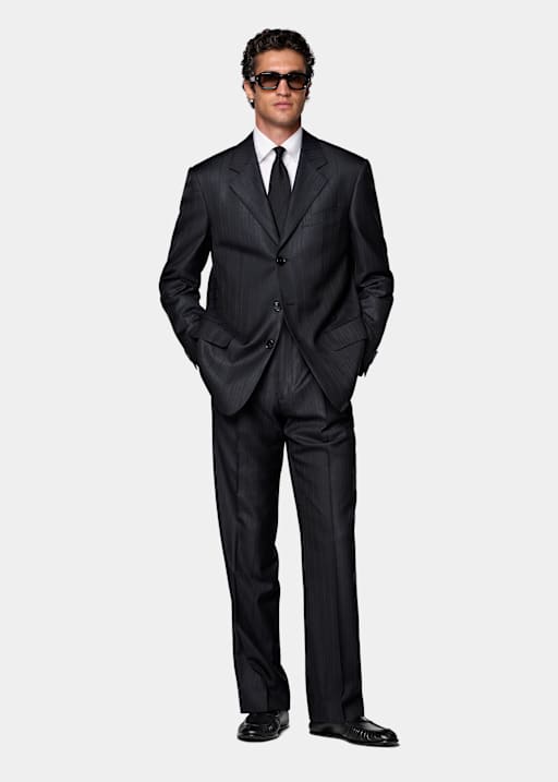 Navy Herringbone Relaxed Fit Brera Suit