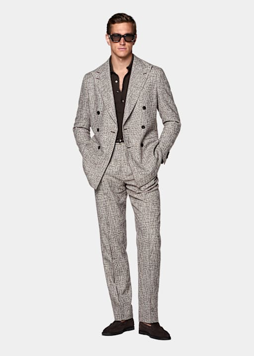 Mid Brown Checked Tailored Fit Havana Suit