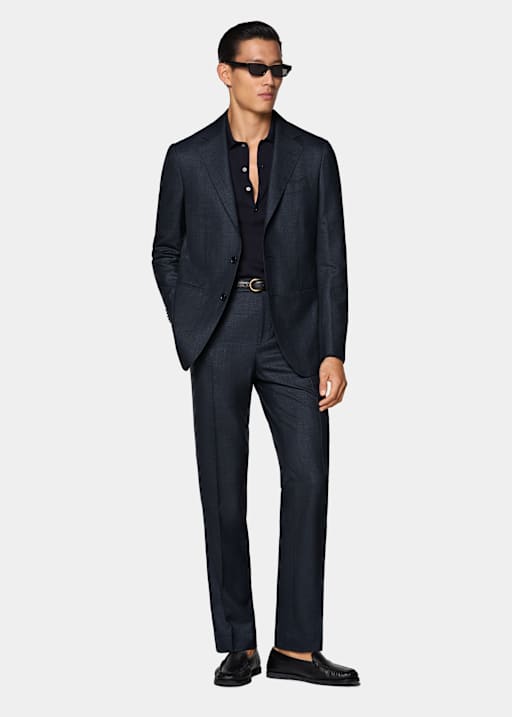 Navy Checked Tailored Fit Havana Suit