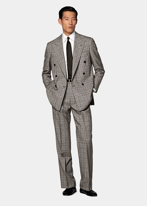 Dark Brown Checked Relaxed Fit Roma Suit