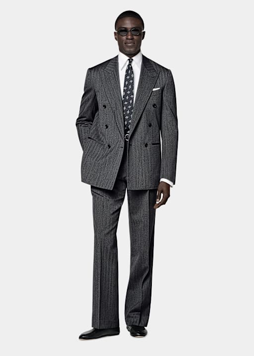 Dark Grey Herringbone Relaxed Fit Roma Suit