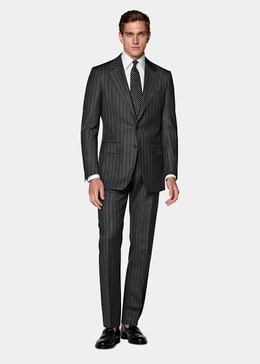 Dark Grey Striped Tailored Fit Milano Suit
