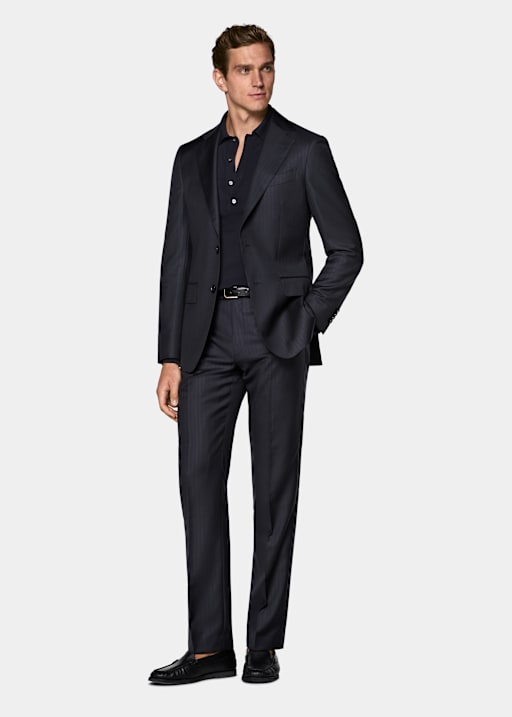 Navy Striped Tailored Fit Havana Suit