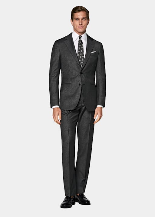 Dark Grey Houndstooth Tailored Fit Havana Suit
