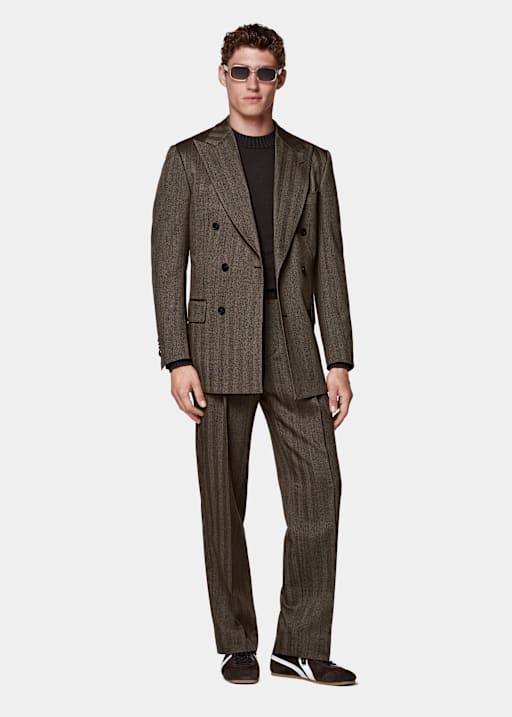 Mid Brown Herringbone Tailored Fit Milano Suit