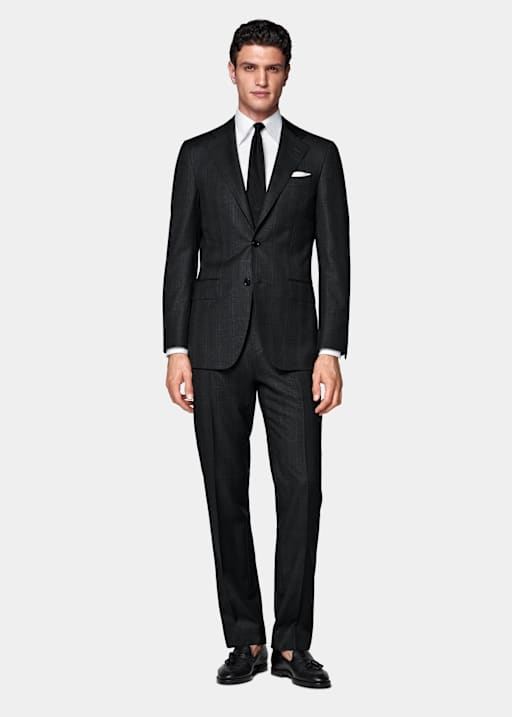 Dark Grey Checked Tailored Fit Havana Suit