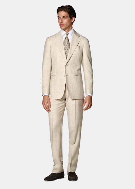 Sand Herringbone Tailored Fit Havana Suit