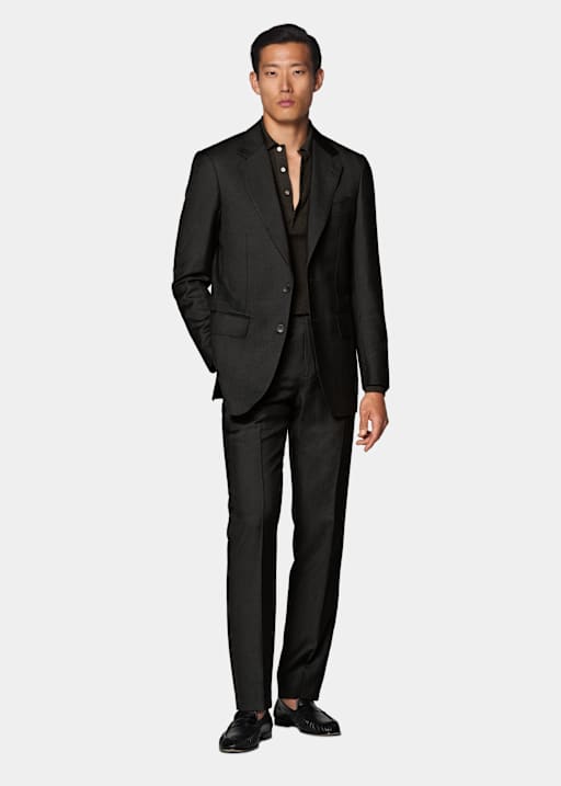 Dark Brown Herringbone Tailored Fit Milano Suit