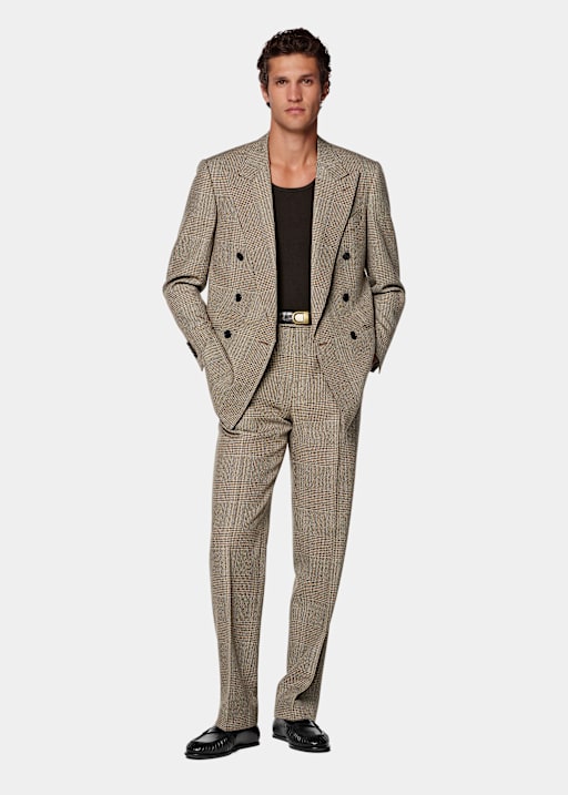 Mid Brown Checked Relaxed Fit Roma Suit