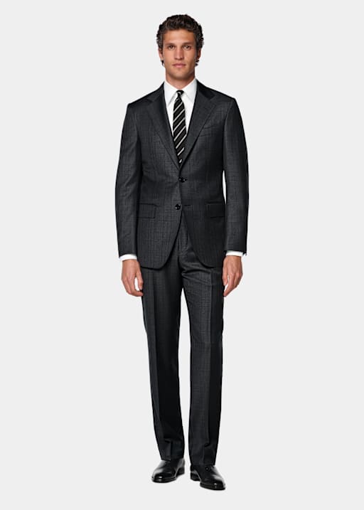 Dark Grey Checked Tailored Fit Havana Suit