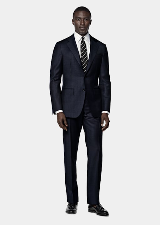 Navy Checked Tailored Fit Havana Suit
