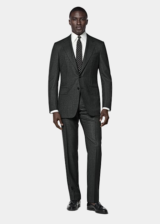 Dark Grey Checked Tailored Fit Milano Suit