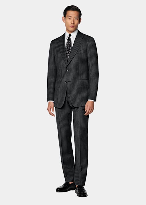Dark Grey Striped Tailored Fit Havana Suit