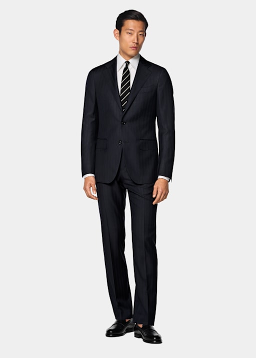 Costume Havana coupe Tailored bleu marine &agrave; rayures