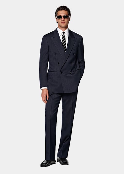 Navy Herringbone Relaxed Fit Roma Suit