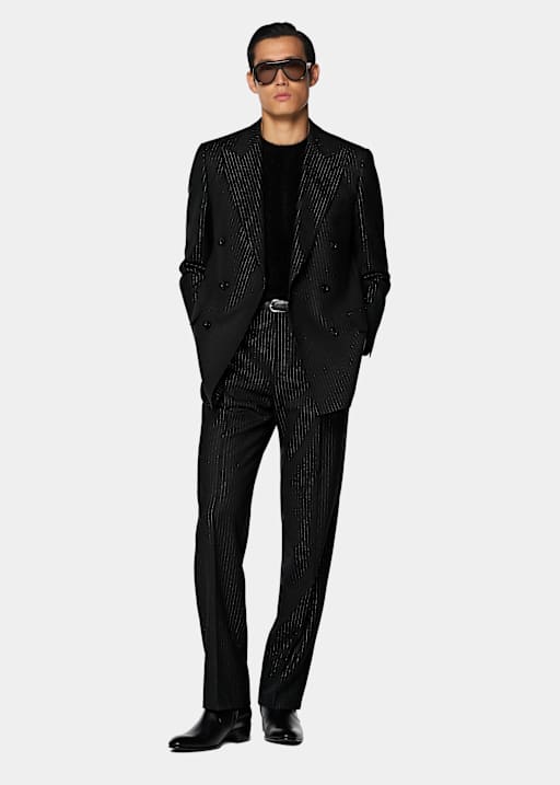 Black Striped Tailored Fit Milano Suit