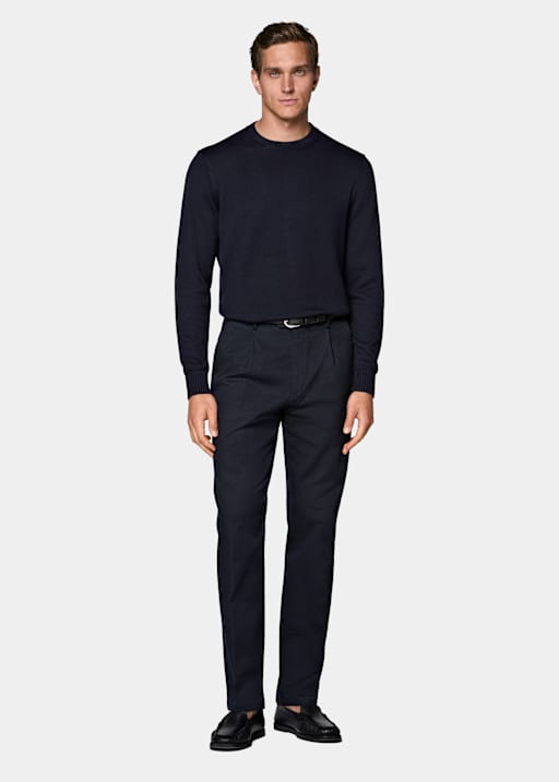 Navy Wide Leg Tapered Chinos