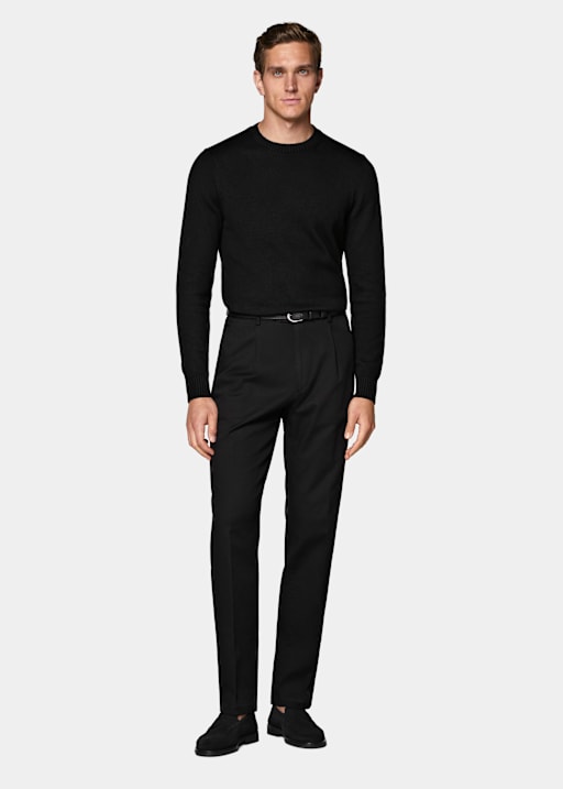 Black Wide Leg Tapered Chinos