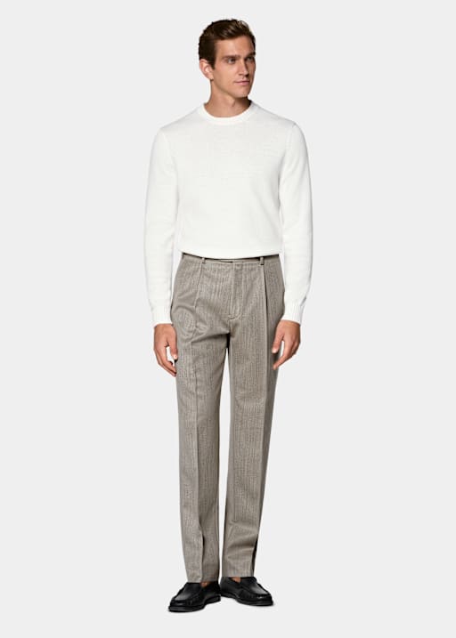 Sand Wide Leg Tapered Trousers