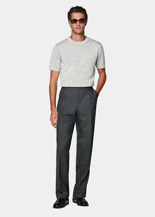 Dark Grey Wide Leg Straight Trousers