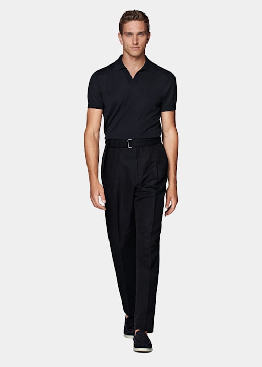 Navy Wide Leg Tapered Sortino Trousers