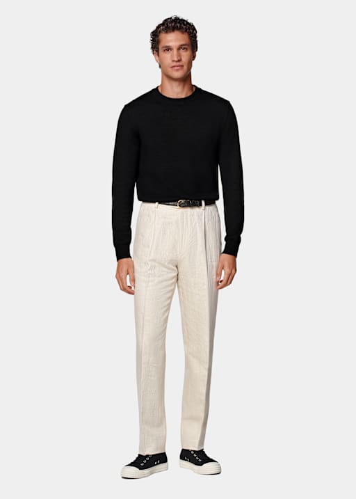 Sand Wide Leg Tapered Trousers