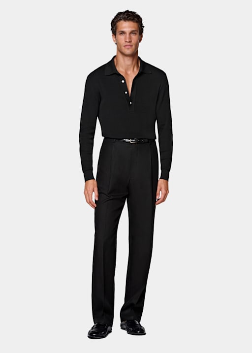 Black Wide Leg Straight Trousers